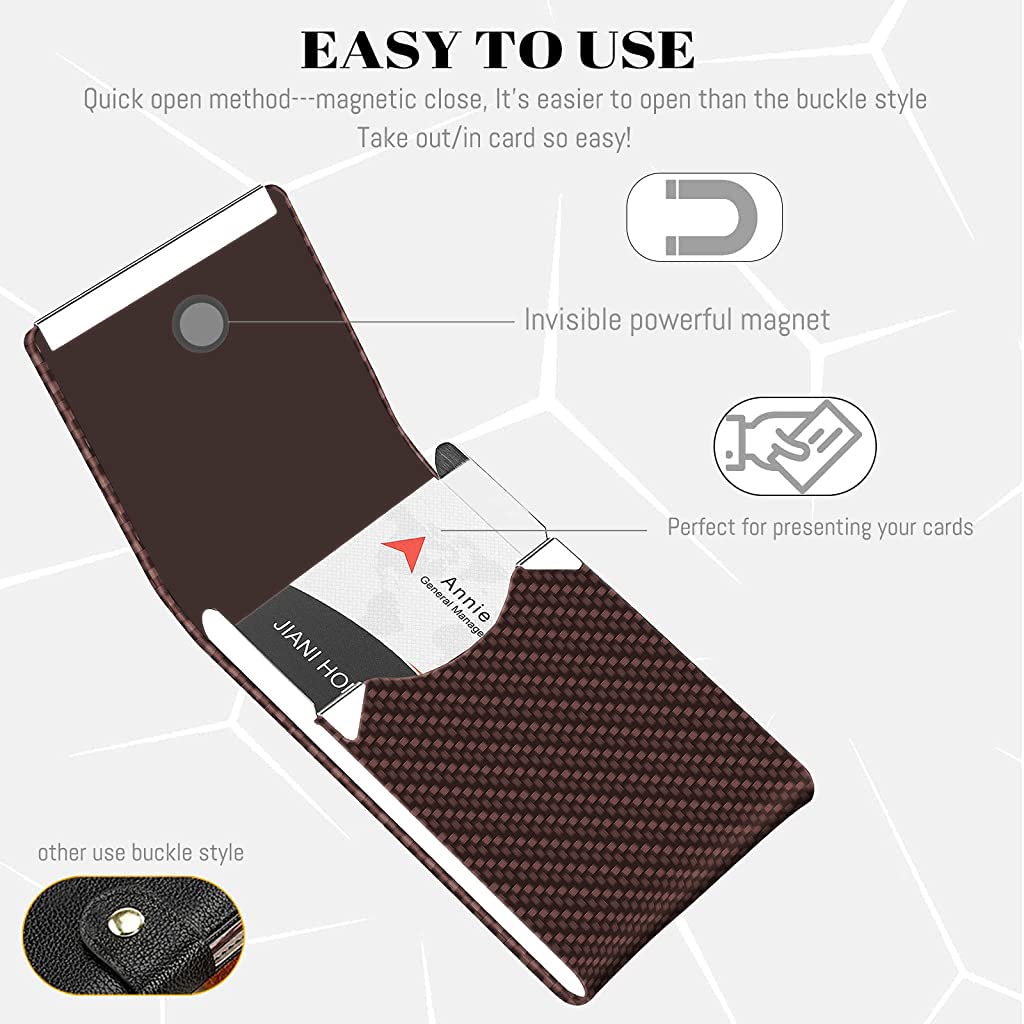 ZIBUYU Business Card Holder, 6 * 9.5cm Metal Business Card Case Classy Card Holder for Women & Men, PU Leather Business Card Name Card Holder Case with Magnetic Clasp, Brown ZIBUYU Business Card Holder, 6 * 9.5cm Metal Business Card Case Classy Card Holder for Women & Men, PU Leather Business Card Name Card Holder Case with Magnetic Clasp, Brown